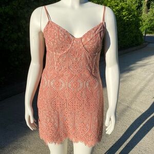 Express Lace Slip Dress in Pink